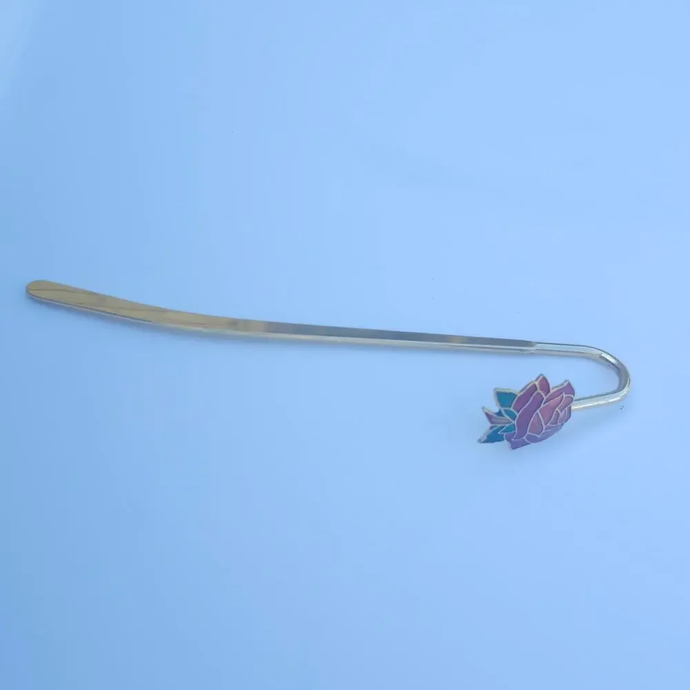 Gold Tone Metal Bookmark Red Green Rose Cloisonne Enamel Book Hook Reader Gift - Picture 2 of 7